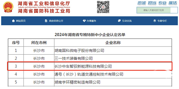 省級(jí)專精特新！長(zhǎng)沙中車智馭新能源汽車公司入選！