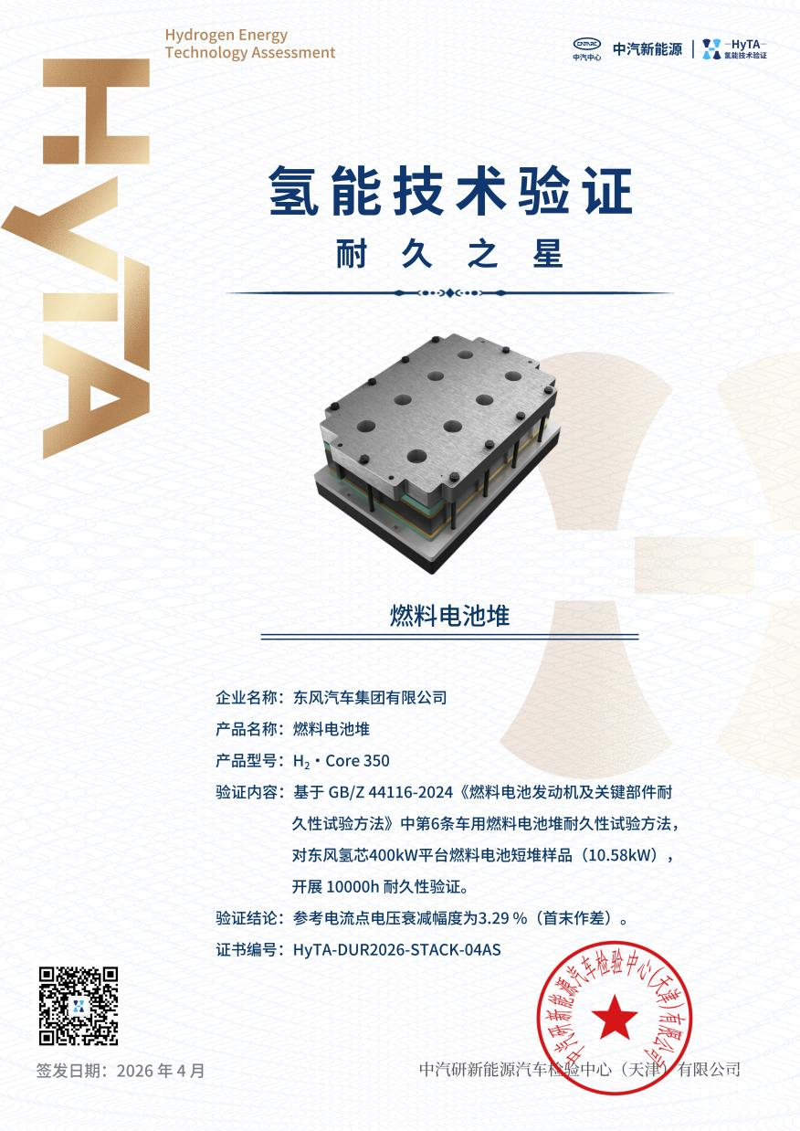 國(guó)內(nèi)首個(gè)！東風(fēng)氫燃料電池通過(guò)新國(guó)標(biāo)10000小時(shí)耐久驗(yàn)證！