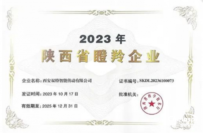 雙特公司榮獲“2023年陜西省瞪羚企業(yè)”榮譽稱號